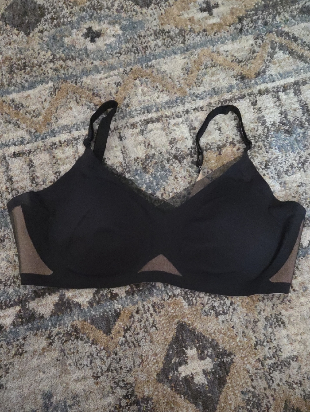 Honeylove Black Wireless Bra with Sheer Mesh Panels